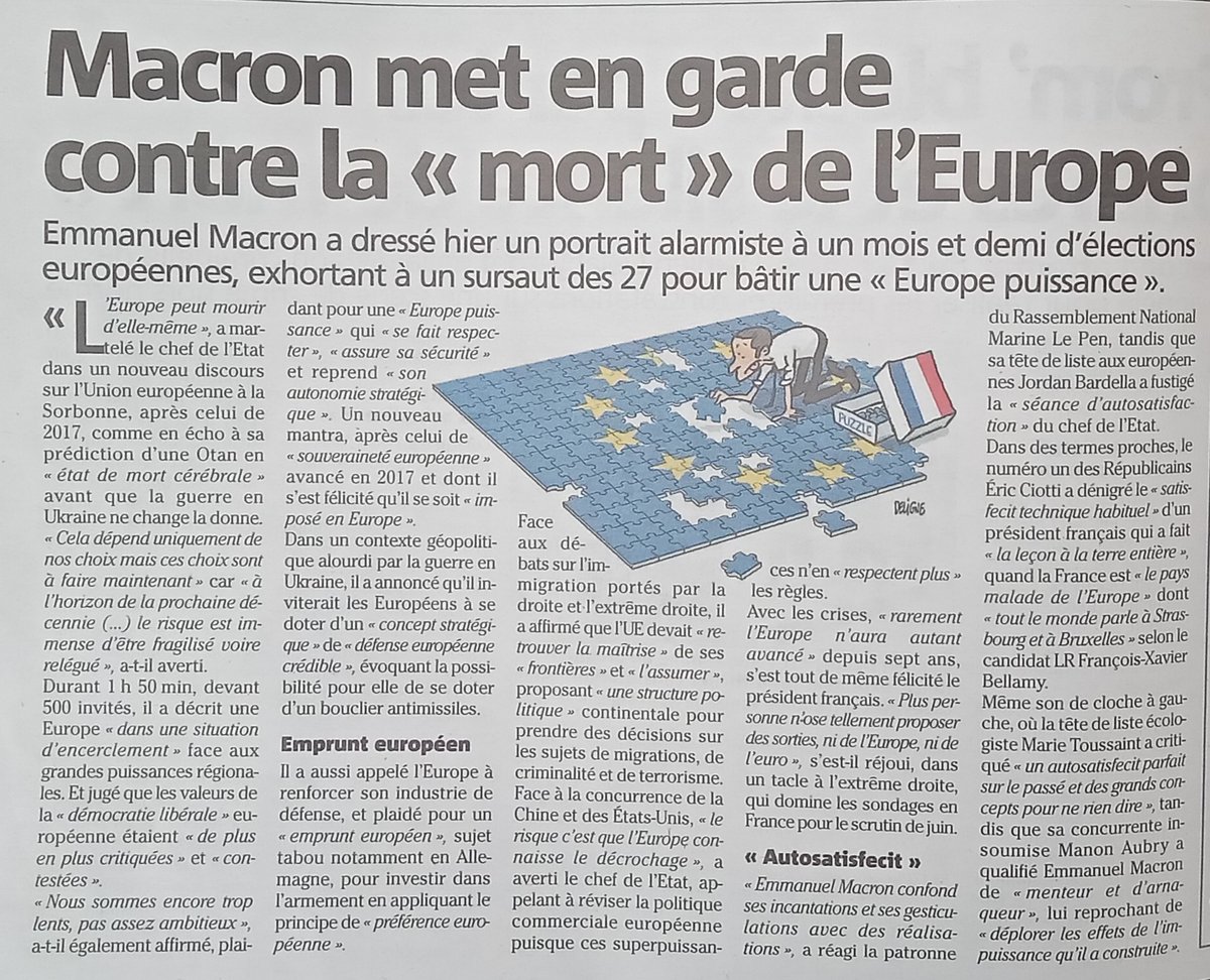 Macron met en garde contre la 'mort' de l'Europe. Et nous, on met en garde contre la 'mort' de la France. Faites votre choix le 9 juin prochain, pour moi, il est déjà fait depuis longtemps 😉