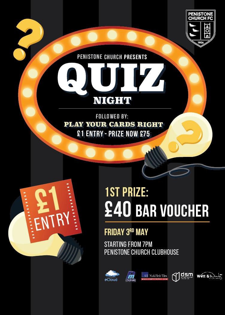 📋 Quiz Night 📋 We have the return of our quiz night next Friday May 3rd. Play your cards right is now £75. The clubhouse opens at 6pm. The fun starts at 7pm.