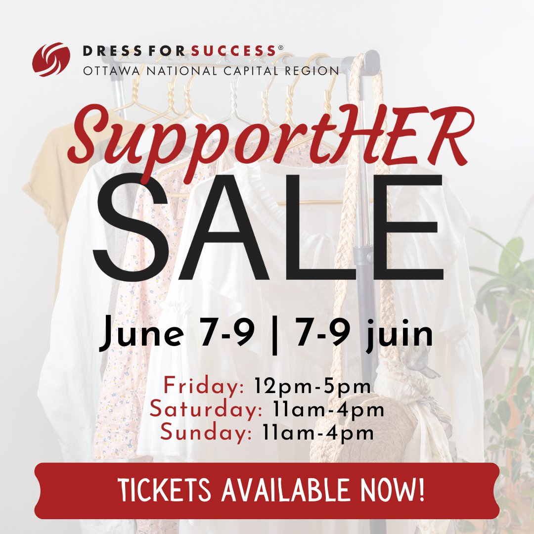 Our next #SupportHER Sale is only one month away! 🎉 Join us on June 7-9 for amazing deals on clothing, shoes, accessories and designer fashion items 👗👠🛍️Tickets are now live! dfsottawa-sale.eventbrite.ca #DFSOttawa #ShopForACause