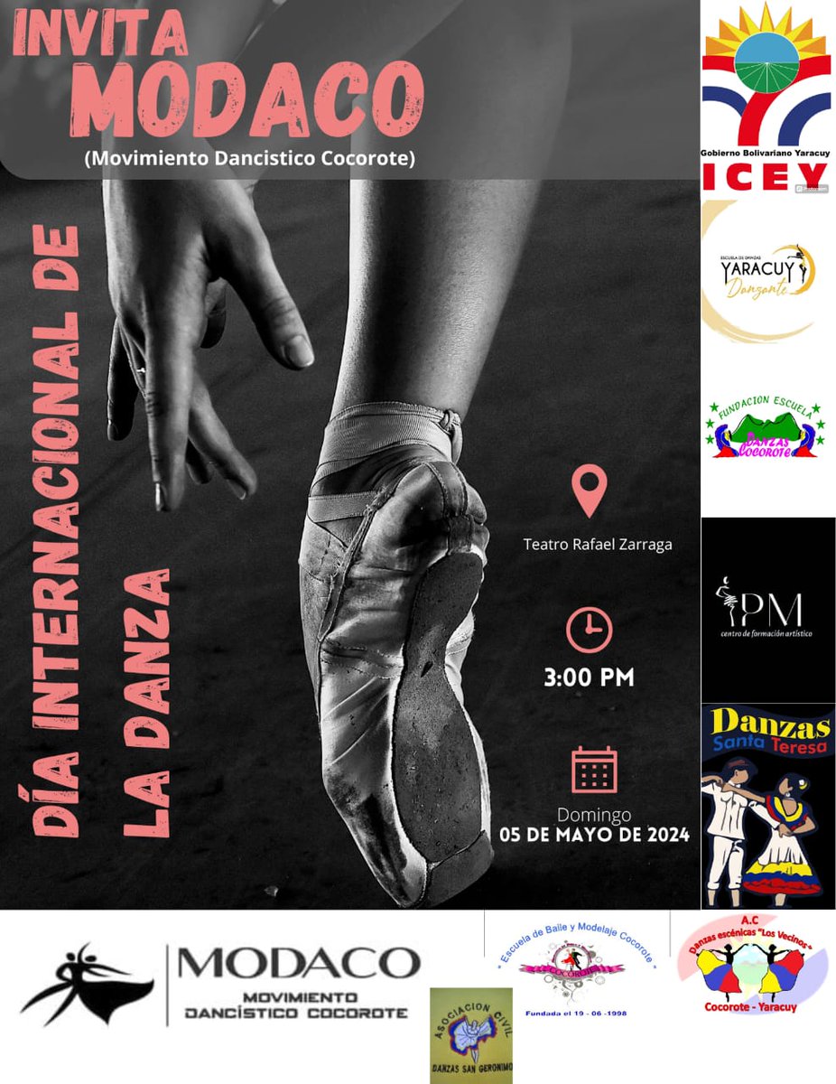 Ya tiene fecha la cita para celebrar el Día Internacional de la Danza. Te esperamos en el teatro del municipio #cocorote este #5Mayo ... Invita #danzante #yaracuy