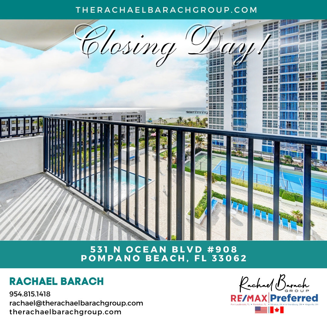 ⁣CLOSING DAY!!

📍531 N Ocean Blvd # 908, Pompano Beach, FL 33062

#TheRachaelBarachGroup

Rachael Barach: 954-815-1418⁣
Crystal Beatty Gargiulo: 954-465-8384

#SilverThatch #PompanoBeach #WhoYouWorkWithMatters #LocalExpert #PompanoBeachExpert #listing #sold