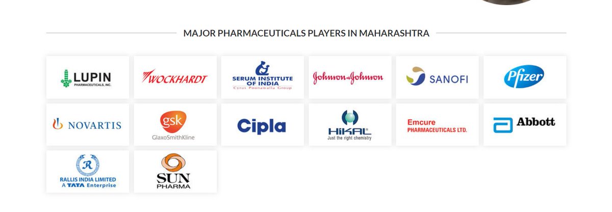Factories of Maharashtra #Fo_MH

Maharashtra is an important hub of Indian pharmaceutical production. State has highest number of US FDA approved Manufacturing plants in India. MH accounts for 20% share in Indian Pharma Sector

Pharma Plants, R&D Centres in Maharashtra

A Thread