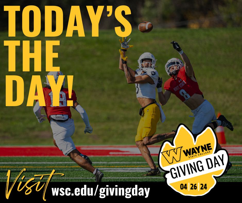 🚨🐯🐾🏈🚨 It's not just another Friday—it's Wayne State College's Giving Day! Join us TODAY as we unite to support Wayne State College. Your contributions make a direct impact on the success of WSC Football. Let's make this Giving Day one to remember! wsc.edu/givingday