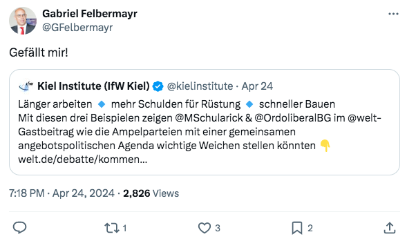 Länger arbeiten gefällt vermutlich auch nur einem 'Top-Ökonomen' wie @GFelbermayr, der in seinem Chefsessel schaukelnd glaubt er arbeitet.