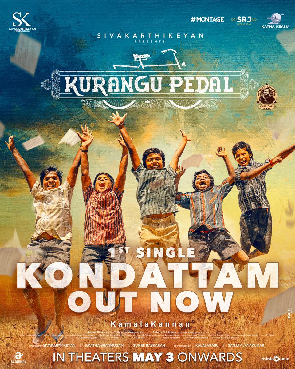 Here's the #Kondattam - #கொண்டாட்டம் song video from #KuranguPedal - youtu.be/3eyMPA8BFIA 🌅🥳

✍️ @bramma23
🎶 @GhibranVaibodha

A #Sivakarthikeyan Production 🔥