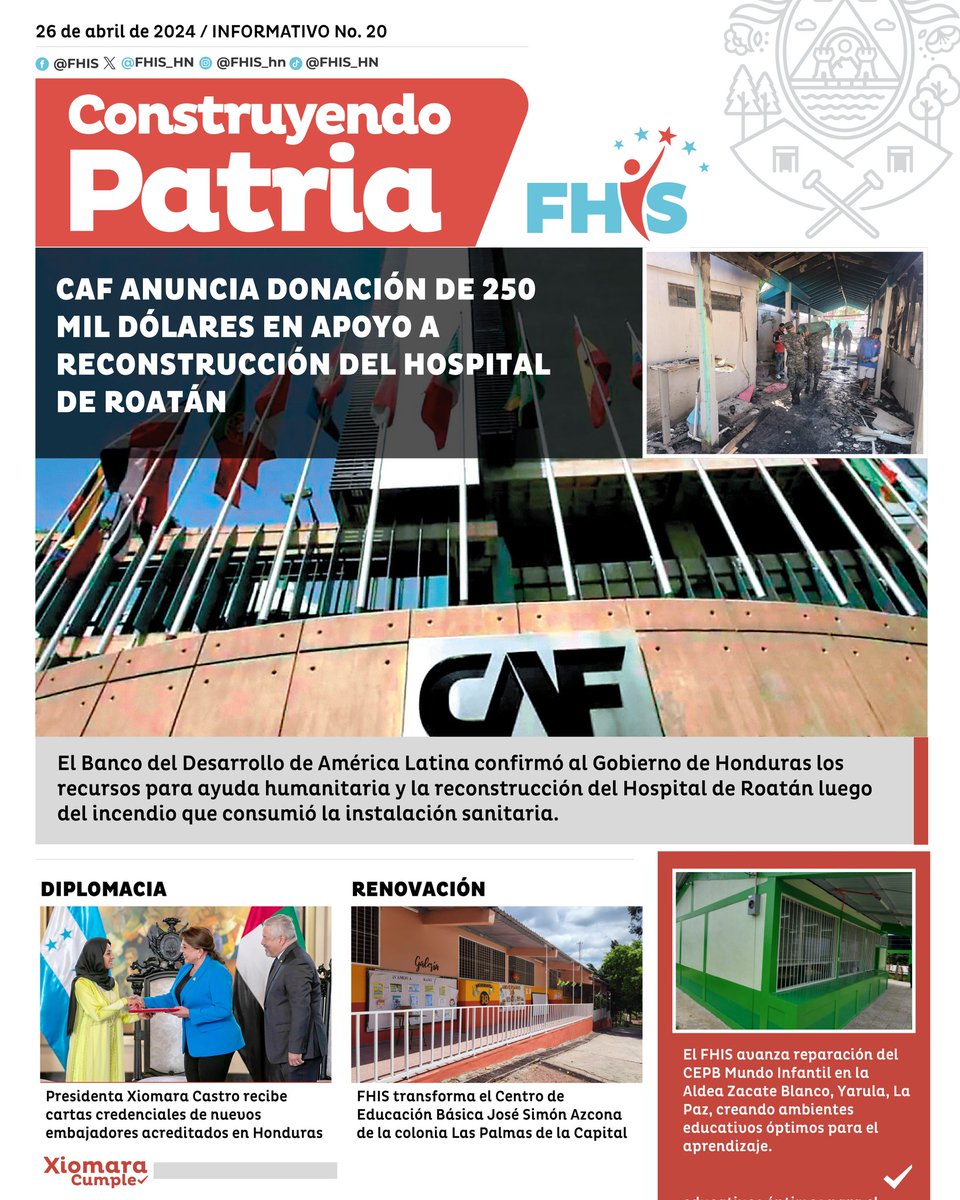 ¡Buenos días! Iniciamos este día, informándole, con las noticias del FHIS y los avances del Gobierno de la Refundación Nacional. 

Síganos en nuestras redes sociales y manténgase al día sobre el trabajo que realiza el @FHIS_HN en beneficio del pueblo. #ConstruyendoPatria