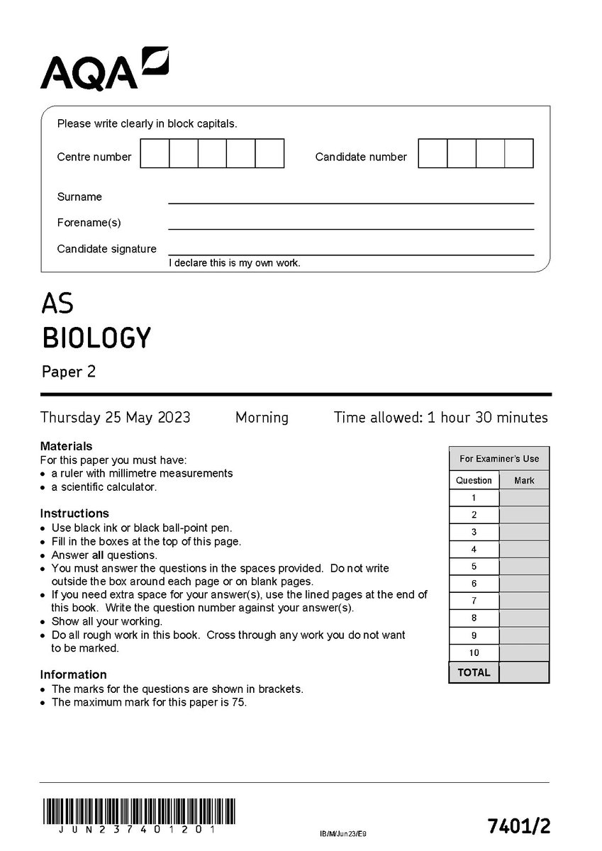 AQA AS BIOLOGY PAPER 2 MAY 2023 QUESTION PAPER (7401/2)
hackedexams.com/item/6577/aqa-…
#AQA #AQA2023  #AQAAS #BIOLOGYPAPER2 #QUESTIONPAPER #74012 #hackedexams