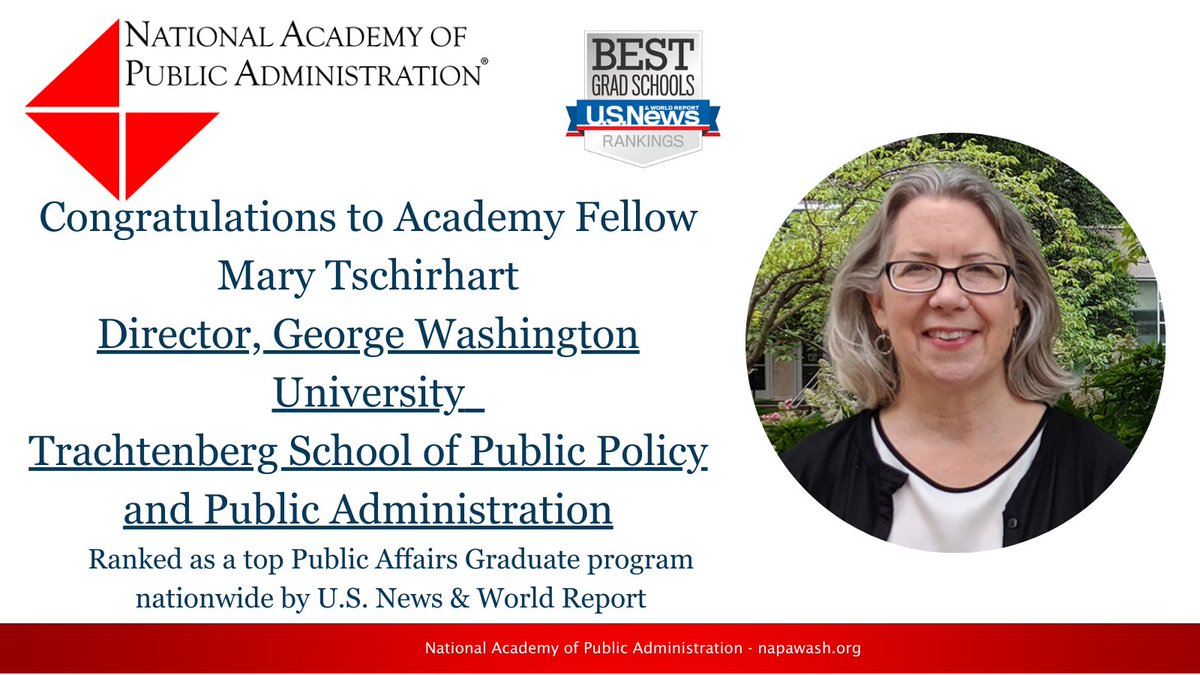 Congratulations to The George Washington University Trachtenberg School of Public Policy and Public Administration and Academy Fellow Director Mary Tschirhart, named one of the top-ranked master's programs in the 2024 U.S. News & World Report list! usnews.com/best-graduate-…