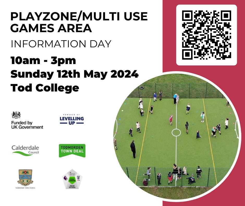 Tod residents 📢 Save the date: 12th May 2024. Come to a MUGA/Playzone Info Day & find out more about this Centre Vale Park #todmordentowndeal project. Read the full story now, to find out how you can help us draw in additional funds for this scheme 📷todmorden-tc.gov.uk/muga-news/