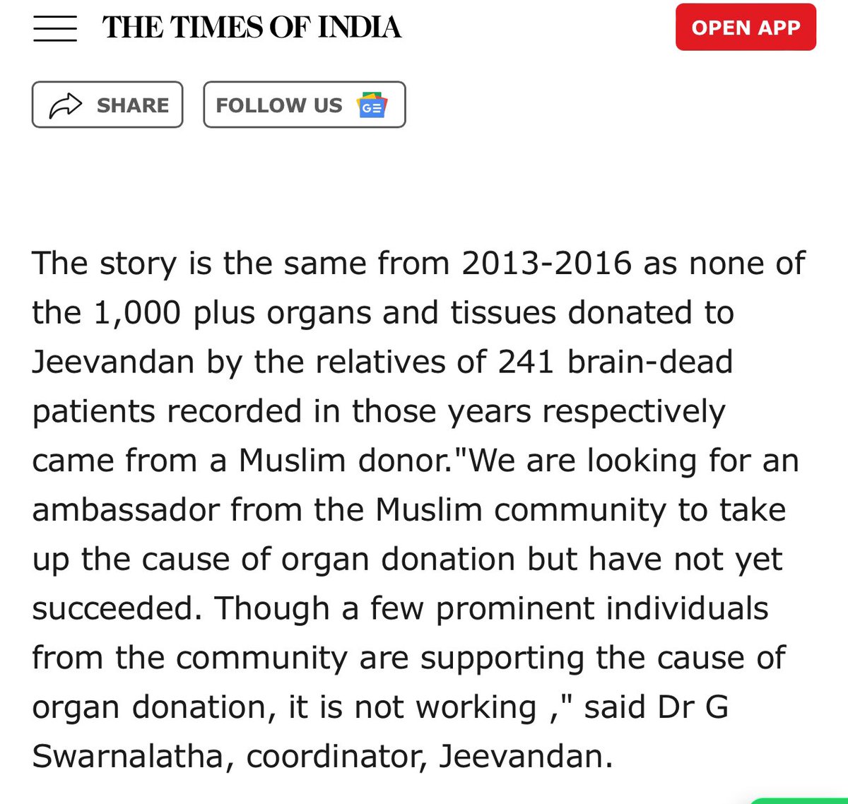 These are organ statistics from Telangana. Muslims took : 39% organs Muslims donated : 0️⃣ is this normal?