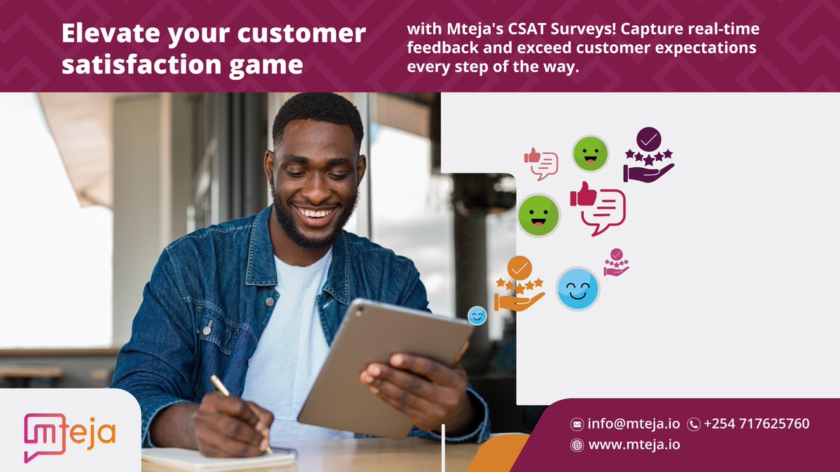 Get real-time customer feedback & boost customer satisfaction with Mteja's CSAT surveys. Capture instant feedback to ensure you're exceeding expectations at every touchpoint.  Ready to create a loyal, happy customer base? Start using Mteja's CSAT surveys today! #CSAT #Mtejaio