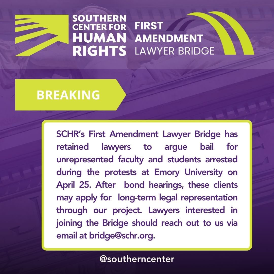 @southerncenter’s Bridge project is honored to stand with the faculty, students and others arrested at Emory University yesterday.