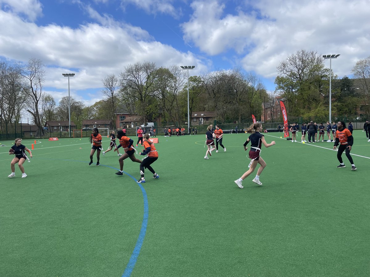 We are so proud of our girls' flag football team competing in the first all-girls NFL flag football league launched by Chicago Bears. They came away undefeated on Wednesday showing excellent skill and determination. Well done! 🏈