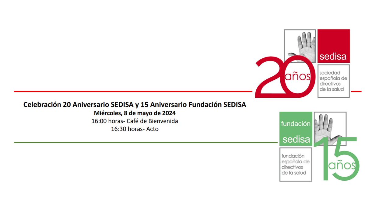 🎊Este año en SEDISA y Fundación SEDISA celebramos el 20 y 15 Aniversario, respectivamente, y lo queremos celebrar por todo lo alto el próximo 8 de mayo. ¡Te esperamos! Infórmate aquí ➡tinyurl.com/2fusopew