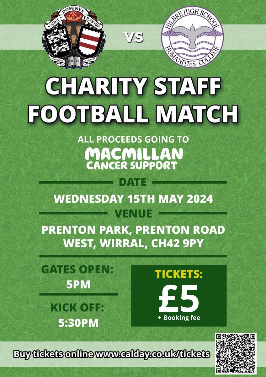 Just a few weeks to go before Hilbre and Calday staff take to the pitch at Prenton Park to raise money for MacMillan Cancer Support. You can get your tickets here: tinyurl.com/CaldayVsHilbre All proceeds go to MacMillan so even if you can't make it, all donations are welcome!