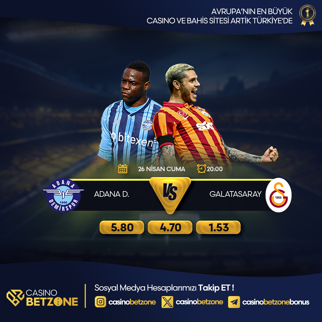 ⚽️Günün Maçı⚽️ Türkiye Trendyol Süper Lig - 34. Hafta Heyecanı !!! AdanaDemirSpor ⚔️Galatasaray 5 Dakikada Çekim Garantisi 👇👇 casinobetzone369.com