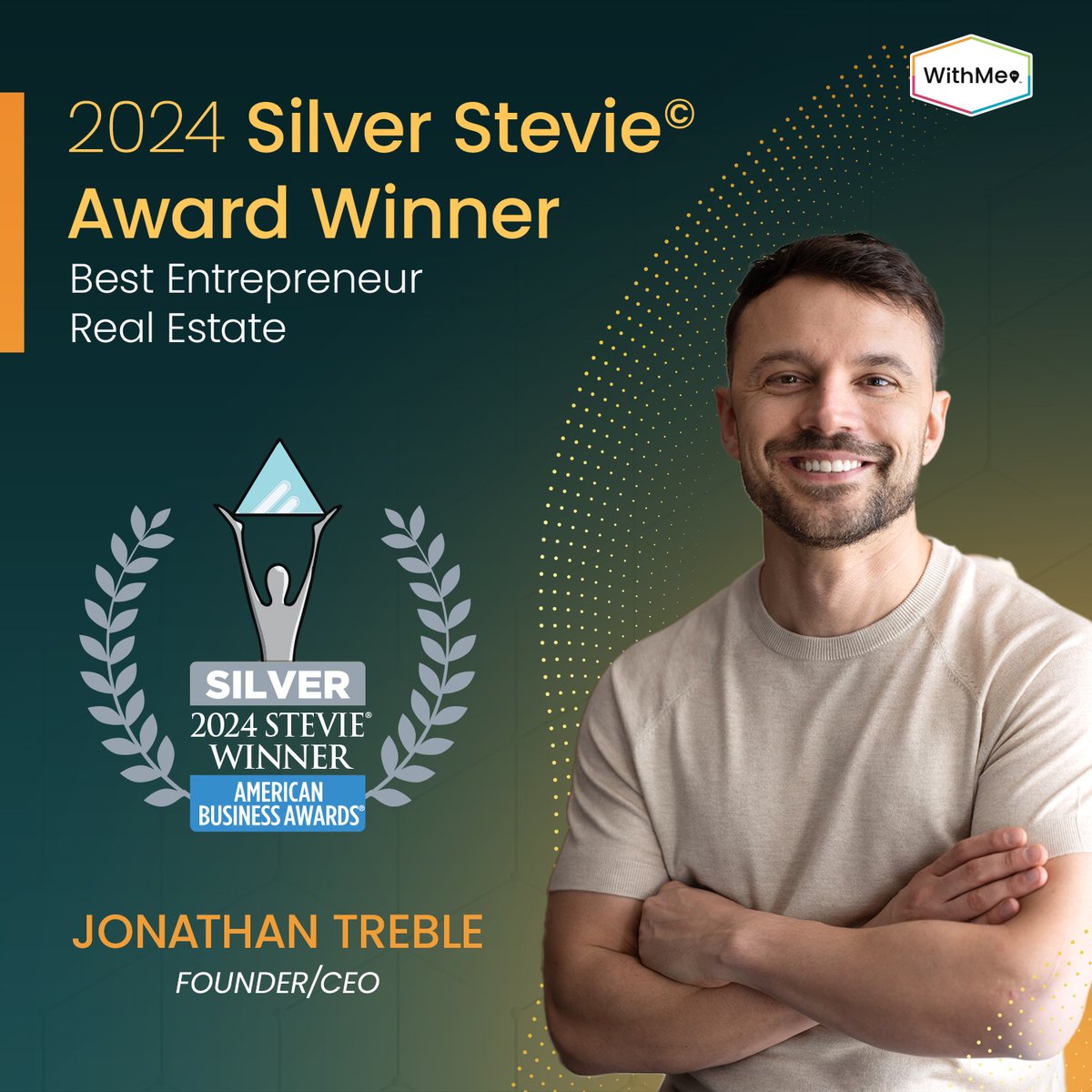 Congratulations to @jontreble, our founder and CEO, who has been recognized as a 2024 Silver @TheStevieAwards winner in the 22nd annual American Business Awards® for Best Entrepreneur - Real Estate! 🏆

#TheStevieAwards #StevieWinner2024