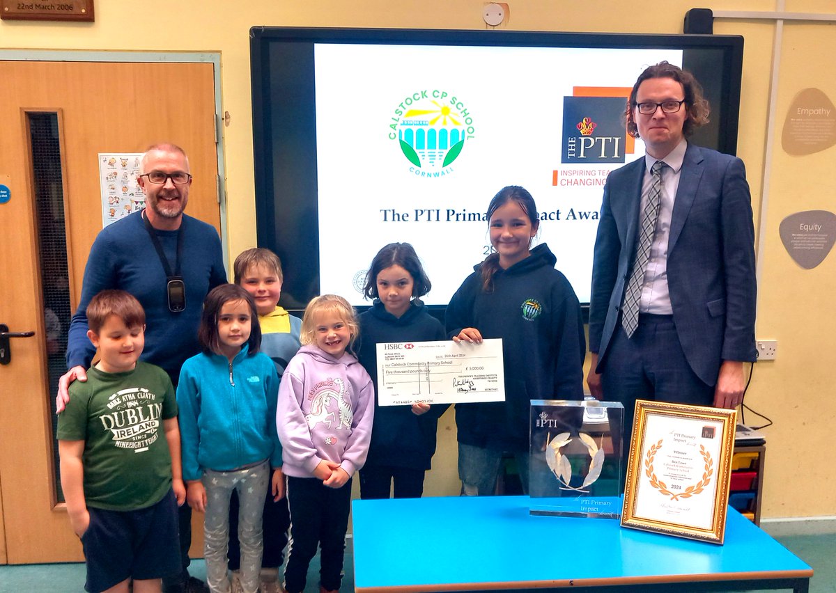 Today, we had the pleasure of visiting Calstock Community Primary School in Cornwall to present them with their cheque for winning the inaugural PTI Primary Impact Award. Huge congratulations to @BenTowe1 and his dedicated staff for their innovative work in developing Geography!