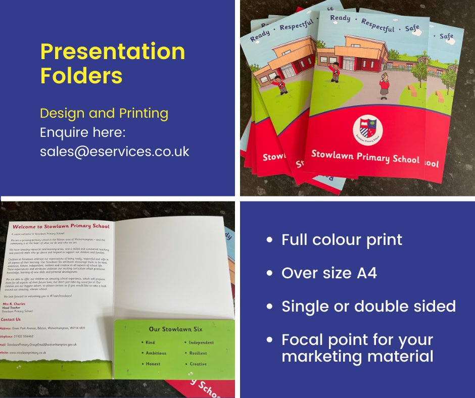 Do you have a lot of #leaflets to hand out during #OpenDays? 🤔

Presentation folders are a professional way to keep them together and easy for parents to carry!

We design and print high quality, custom presentation folders to suit your needs - contact us to find out more