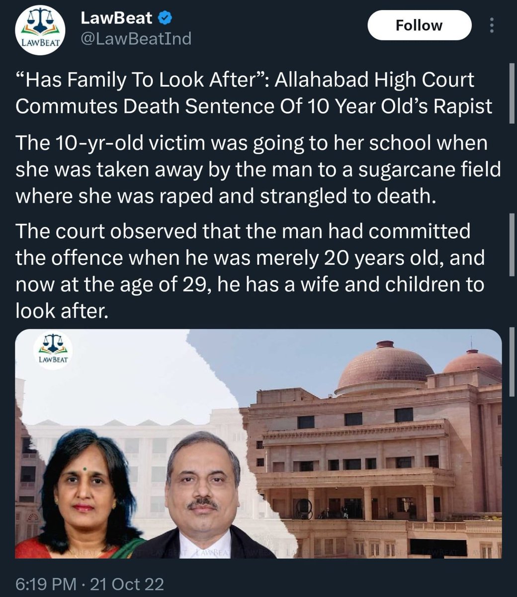 Ok. Given the cases take several years, court's inefficiency actually saved him. Society is rotten, guy who raped and killed a child was able to marry and have kids. And now court comes up with gem of logic.