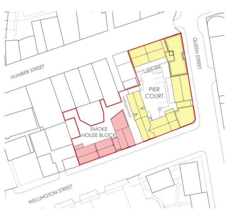 New plans submitted by @Wykeland and @BealHomes for 33 new homes and 10 new retail units on two vacant sites in Hull’s Fruit Market. Includes the demolition of Pier Court on the corner of Humber St and Queens St.