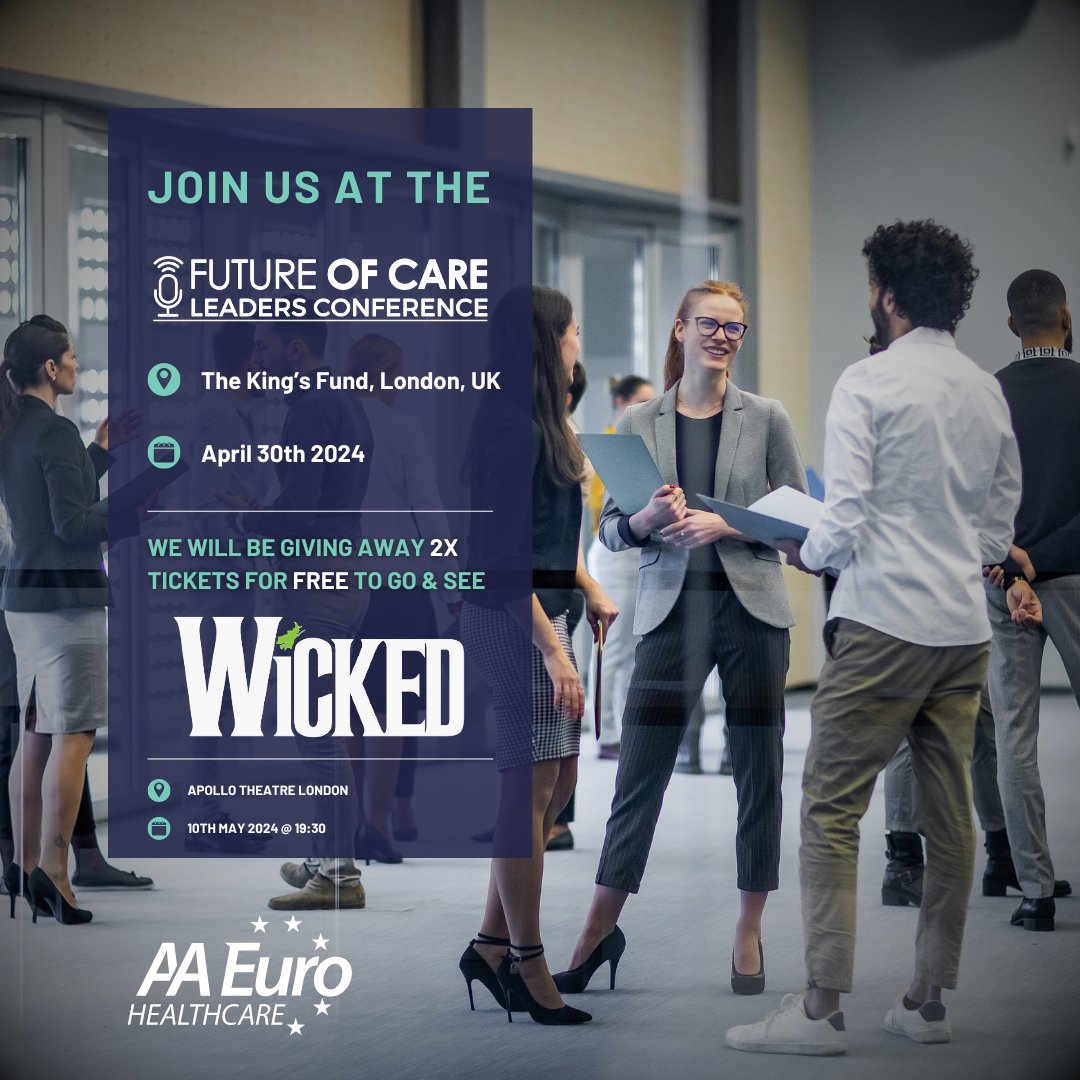 AA Euro Healthcare at the Future of Care Leaders Conference!

You will have  the chance to win two tickets to Wicked the Musical by simply stopping by our booth and chatting with our team

Read more about the event 🔗 pulse.ly/ga6nklfumw

#FutureofCare #HealthcareLeaders