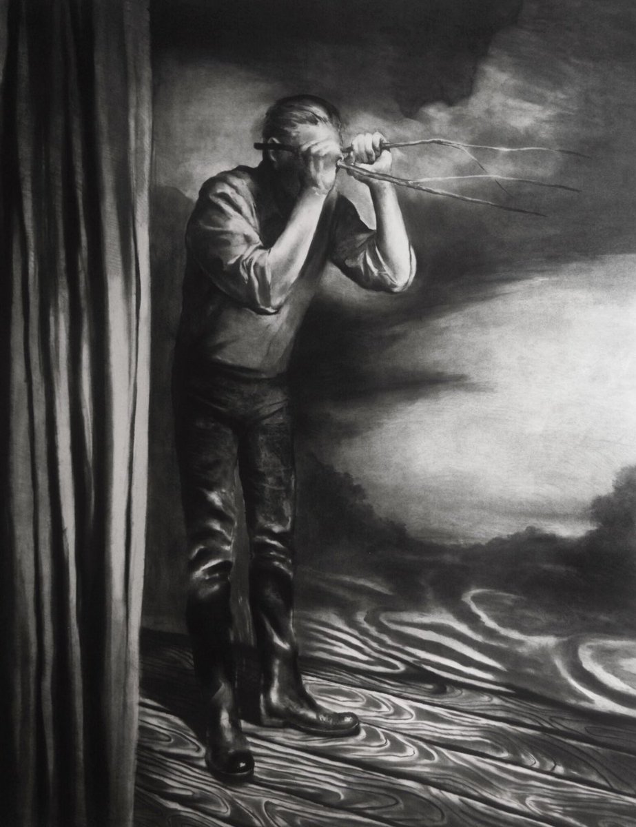 "Delusion" 2018 by Radu Belcin (Romanian 1978-). Charcoal on paper.