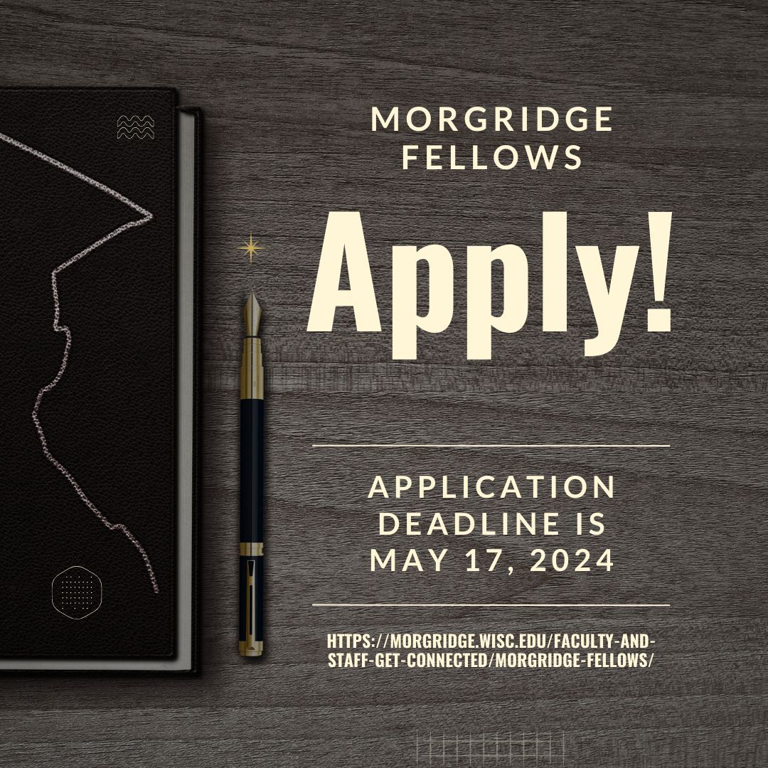 The Morgridge Fellows program provides a learning community for faculty, staff, and graduate students to deepen their practice in Community-Engaged Scholarship. Applications are open until May 17, 2024. Details: buff.ly/3NPmN19