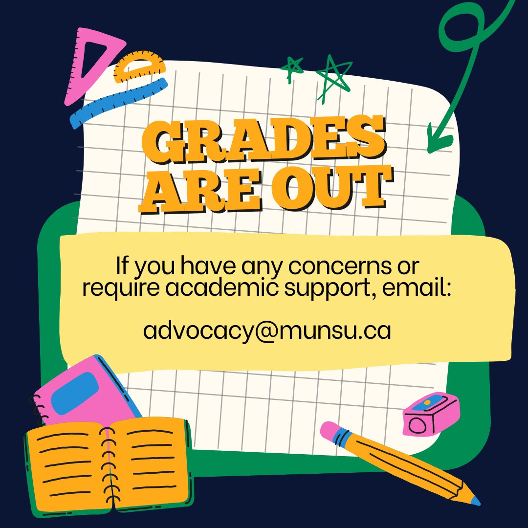 We would like to congratulate all of our members on another semester in the books 📚 Grades should now be released via your MUN Self Serve account. If you have any concerns or require academic advocacy support, reach out via advocacy@munsu.ca