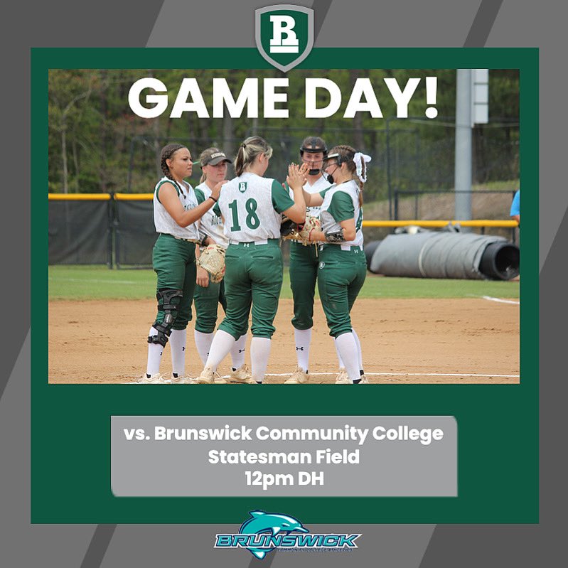 Two with the Dolphins 🥎 🆚 Brunswick Community College 📍 Statesman Field ⏰ 12pm DH 📊 GameChanger: Richard Bland College Softball 🎥 Facebook: Richard Bland College Softball #RBCNation