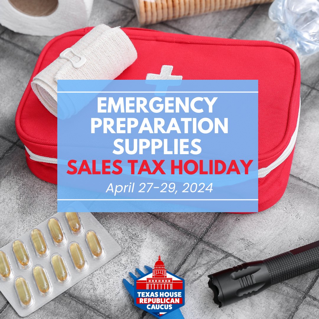 To prepare for future natural disasters, take advantage of this weekend's Emergency Preparation Supplies Sales Tax Holiday. You can purchase certain emergency preparation supplies tax free during the sales tax holiday. Find out which items are tax free at comptroller.texas.gov/taxes/publicat….