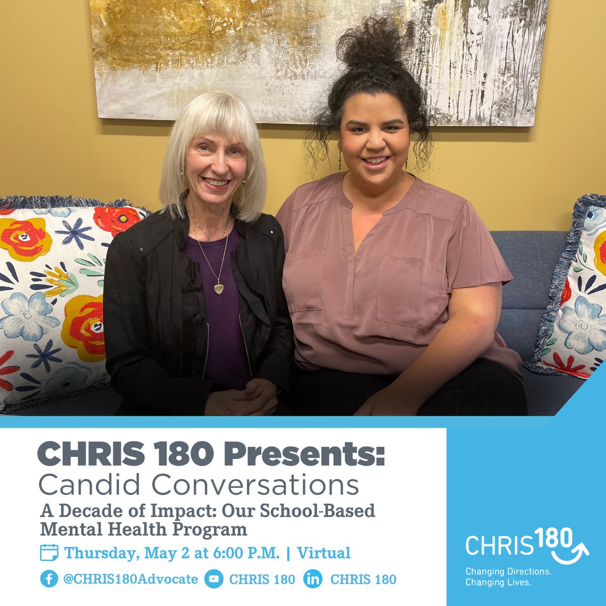 The 2023-2024 school year marks the 10th anniversary of CHRIS 180's School-Based Mental Health program, and we are celebrating with a new #CandidConversation. This chat with our President & CEO and VP of School-Based Mental Health is one you don't want to miss. #MentalHealthMonth