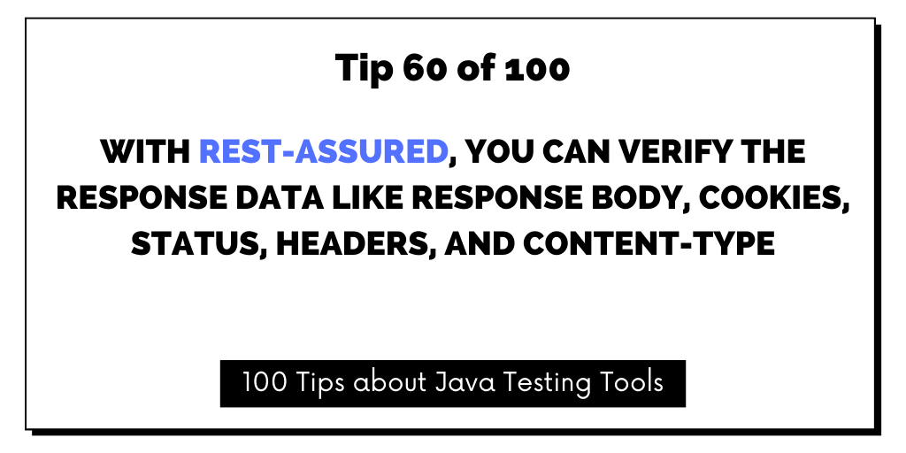 Tip #60

With REST-Assured, you can verify the response data like response body, cookies, status, headers, and content-type
github.com/rest-assured/r…

#RestAssured #Java #Testing