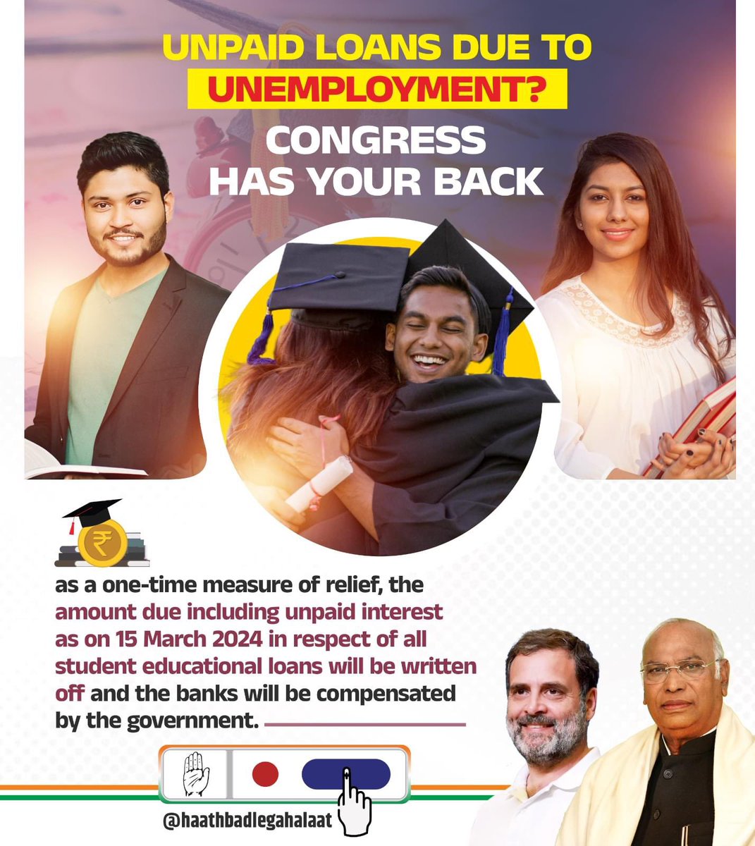 Congress will provide relief for students burdened byeducational loans. All outstanding amounts, including interest up to March 152024will be written off, with banks compensated by the government A significant step towards easing financial pressures onstudents

#StudentDebtRelief