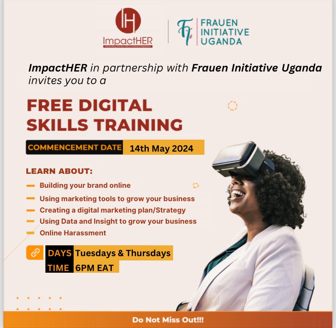 Excited to announce our collaboration with @ImpactHERAfrica! We're offering FREE digital skills trainings for women businesses to thrive online. Join us as we navigate digital landscapes tackling digital divide & online misogyny. Join our WhatsApp group> chat.whatsapp.com/IeELnFItq5fI7R…