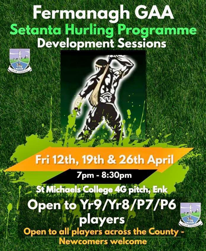 Setanta Hurling Programme on tonight! Hurls/Helmets will be provided if needed. Registration still open - forms.office.com/e/2N2C6bq7vm