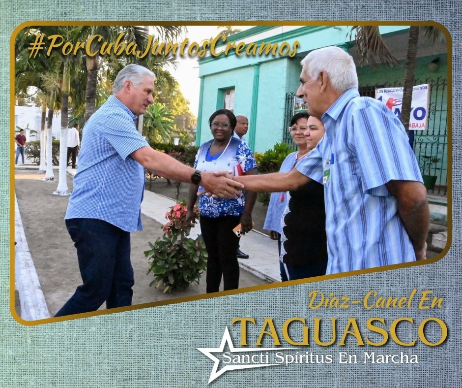 Bienvenido @DiazCanelB a Taguasco en #SanctiSpíritusenMarcha, la tierra del Mayor General Serafín Sánchez, donde la #GenteQueSuma continúa la marcha para que #Cuba avance. #YoSigoAMiPresidente