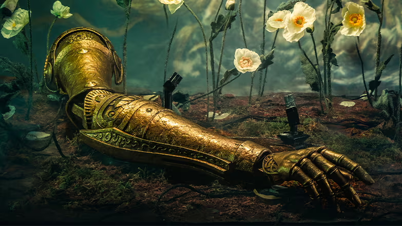 JVCom's tweet photo. La prothèse de bras de Malenia dans Elden Ring est en précommande chez Bandai Namco !

- bras articulé hautement détaillé
- taille réelle (33cm x 95cm x 13cm)
- peinture dorée
- 3 500 exemplaires dans le monde
-449,99€ https://t.co/7YRcno1B5o