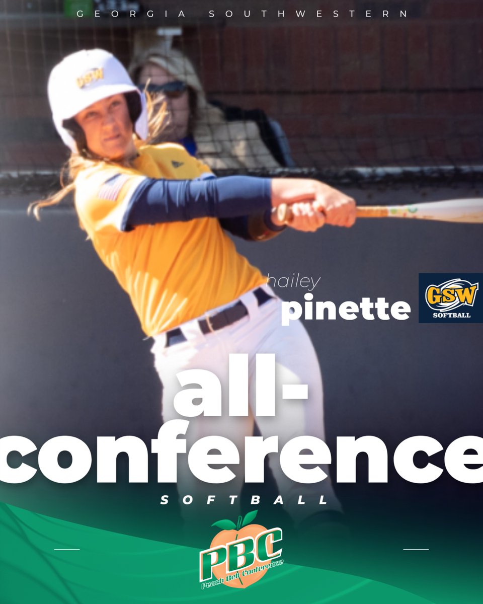 CONGRATS to @_GSWSoftball senior outfielder Hailey Pinette for earning 2024 Peach Belt All-Conference honors! Pinette posted career highs in home runs (7), RBI (34), batting average (.346) and slugging percentage (.588) this season.