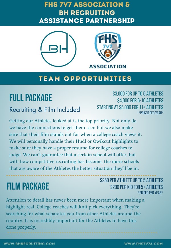 We are excited to align with @RecruitingBh as a trusted partner to share with our FHS7v7A Members. BH Recruiting already successfully serves multiple High School Football Programs in Florida as their Virtual Recruiting Coordinator, & now as a Member of the FHS7v7A, you can have