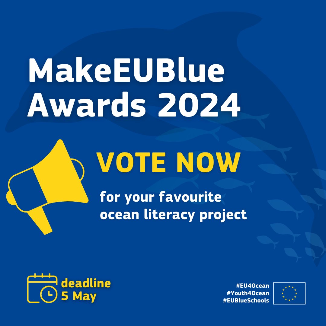 🗳️🐬It’s time to vote for your favourite #MakeEUBlue Awards nominee!

📚🔍Get to know the nominated #oceanliteracy projects and make your choice by 5 May ➡️ maritime-forum.ec.europa.eu/makeeublue-awa…

#EU4Ocean #Youth4Ocean #EUBlueSchools #EMFAF #awards