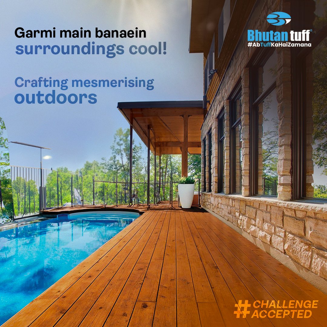 Garmi ko dost banao...Create cool soothing surroundings with Bhutan Tuff and make outdoors summer-friendly. Enjoy summers with us.
#abtuffkahaizamana #tuffply #plywoodcompany #challengeaccepted #summerchallenge #summerready #campaignpost