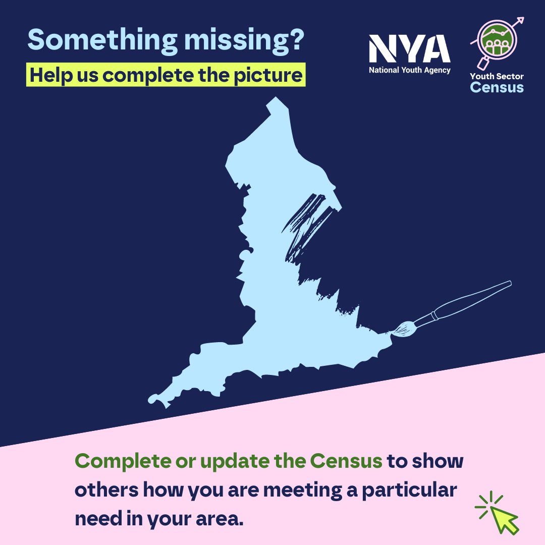 Complete or update your organisation’s Census entry to before May to: 1️⃣ build the accuracy of data about youth work provision 2️⃣ become more visible to commissioners and partners 3️⃣ get access to a wide range of sector resources and a peer forum nya.org.uk/census/