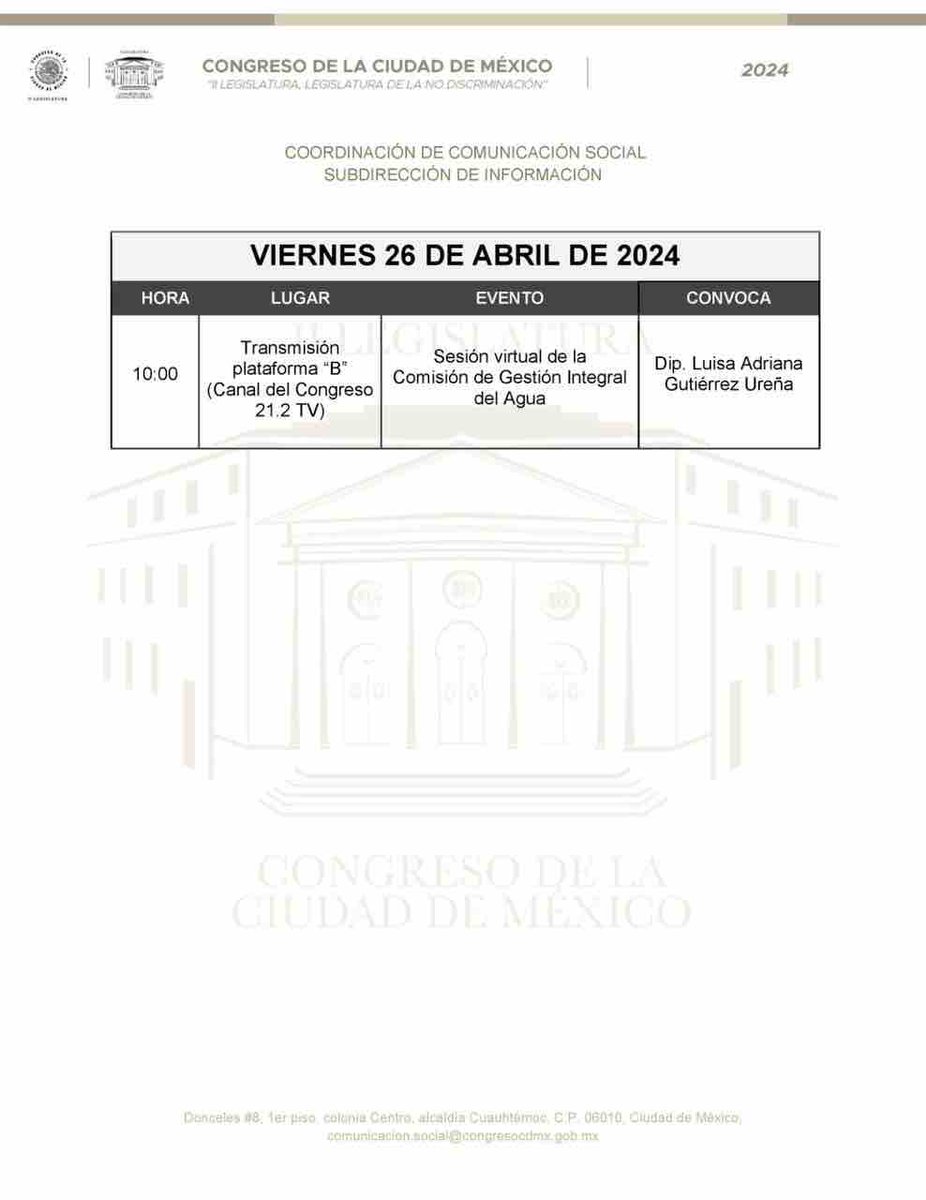 📆Agenda de actividades de #TuCongresoCDMX.