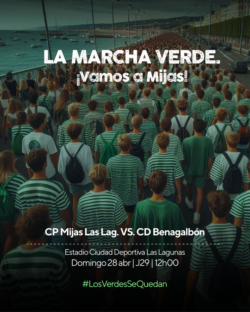 💚 LA MARCHA VERDE 💚

🙌🏻 Afición, este domingo os necesitamos en Mijas Las Lagunas.

💪🏻 Será el último partido fuera de casa en este histórico paso por categoría autonómica, y queremos evitar la posición de posibles arrastres.

🫂 Juntos es más fácil, acompáñanos frente al líder