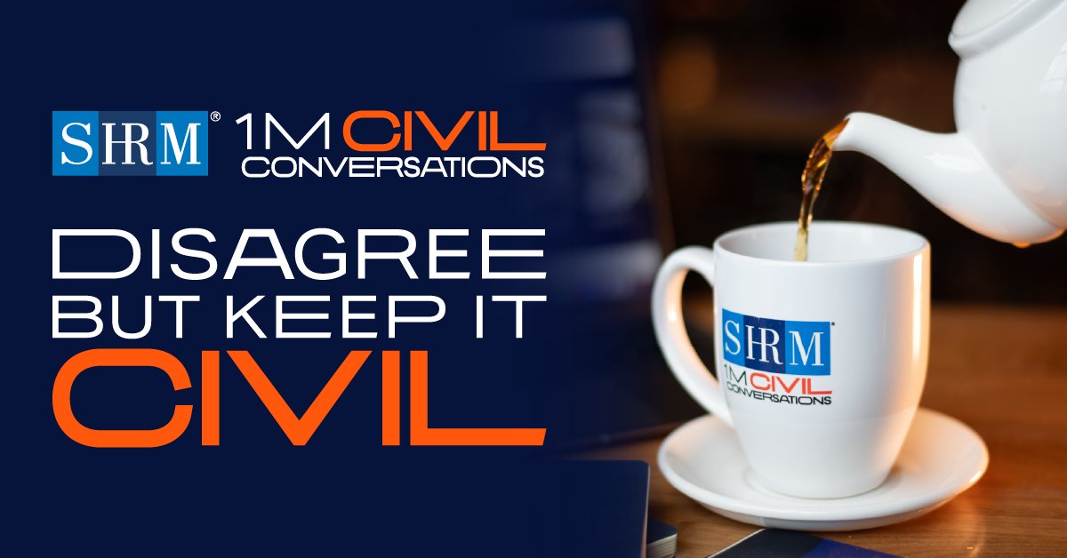 Let’s talk about civility in the workplace: we believe civility is foundational to building an inclusive workplace culture. Be a catalyst for civility and join in 1 Million Civil Conversations. #CivilityAtWork shrm.co/bsauuj #HR #Civility @SHRM