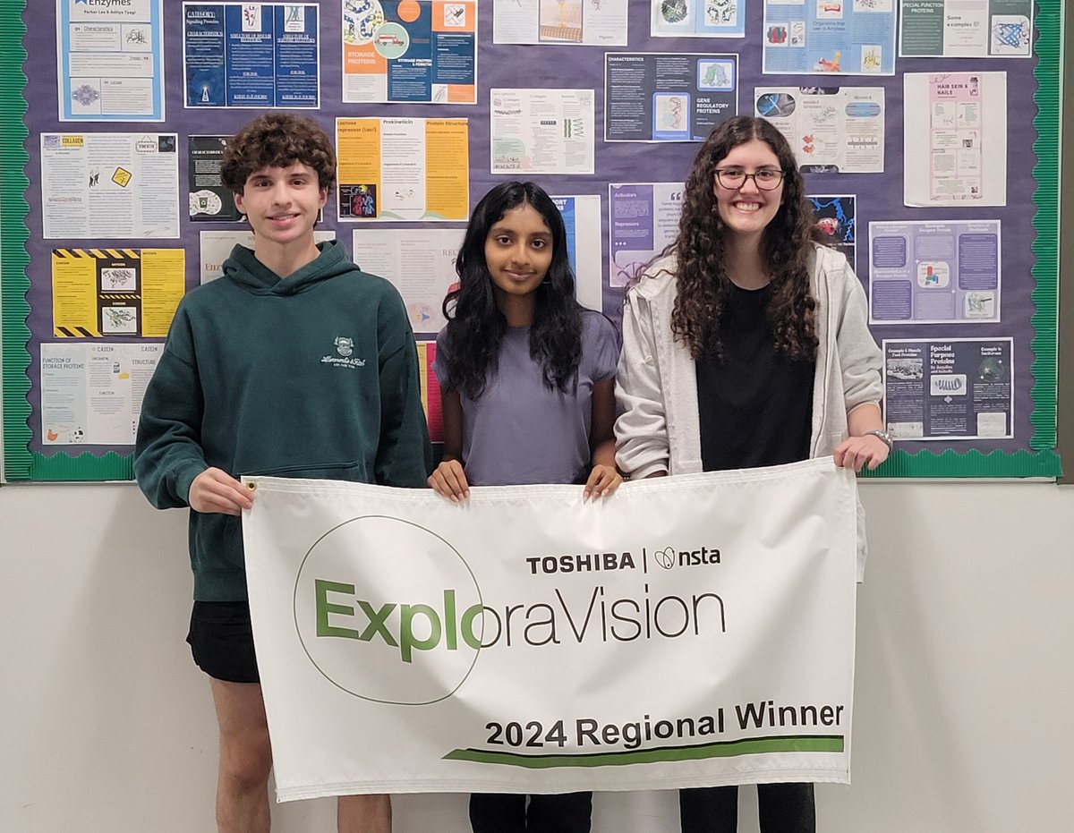 Congratulations to Lucas Brodsky, Susmita Das, Hailey Lienau, and their coach from Academies of Loudoun @LCPS_Academies for their innovative project “Breaking Biofilm” which has been entered into the Toshiba/NSTA ExploraVision competition! 🌟