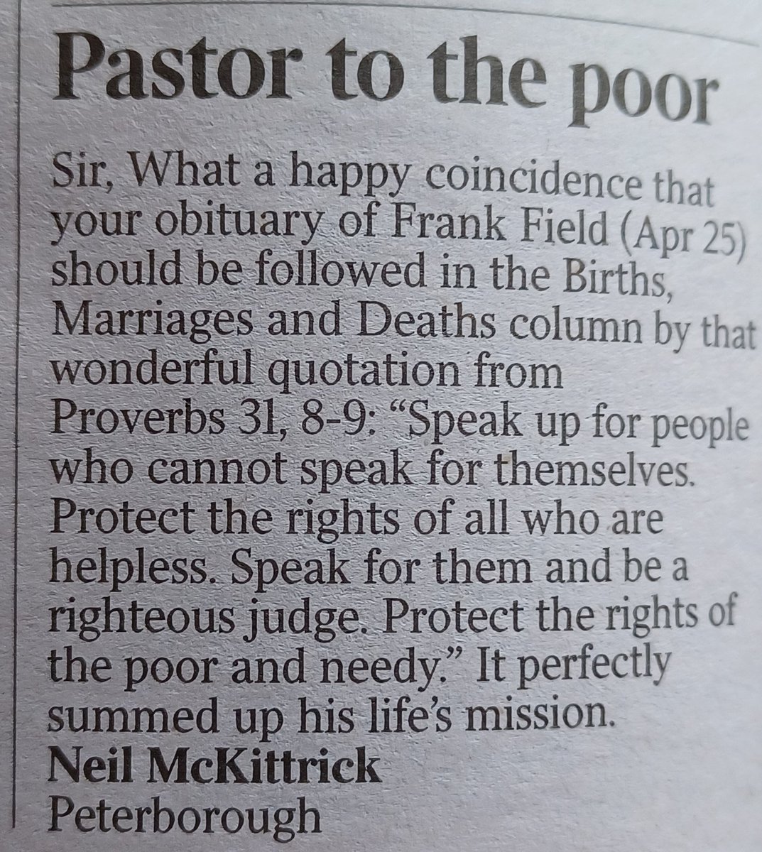 Letter in today's Times