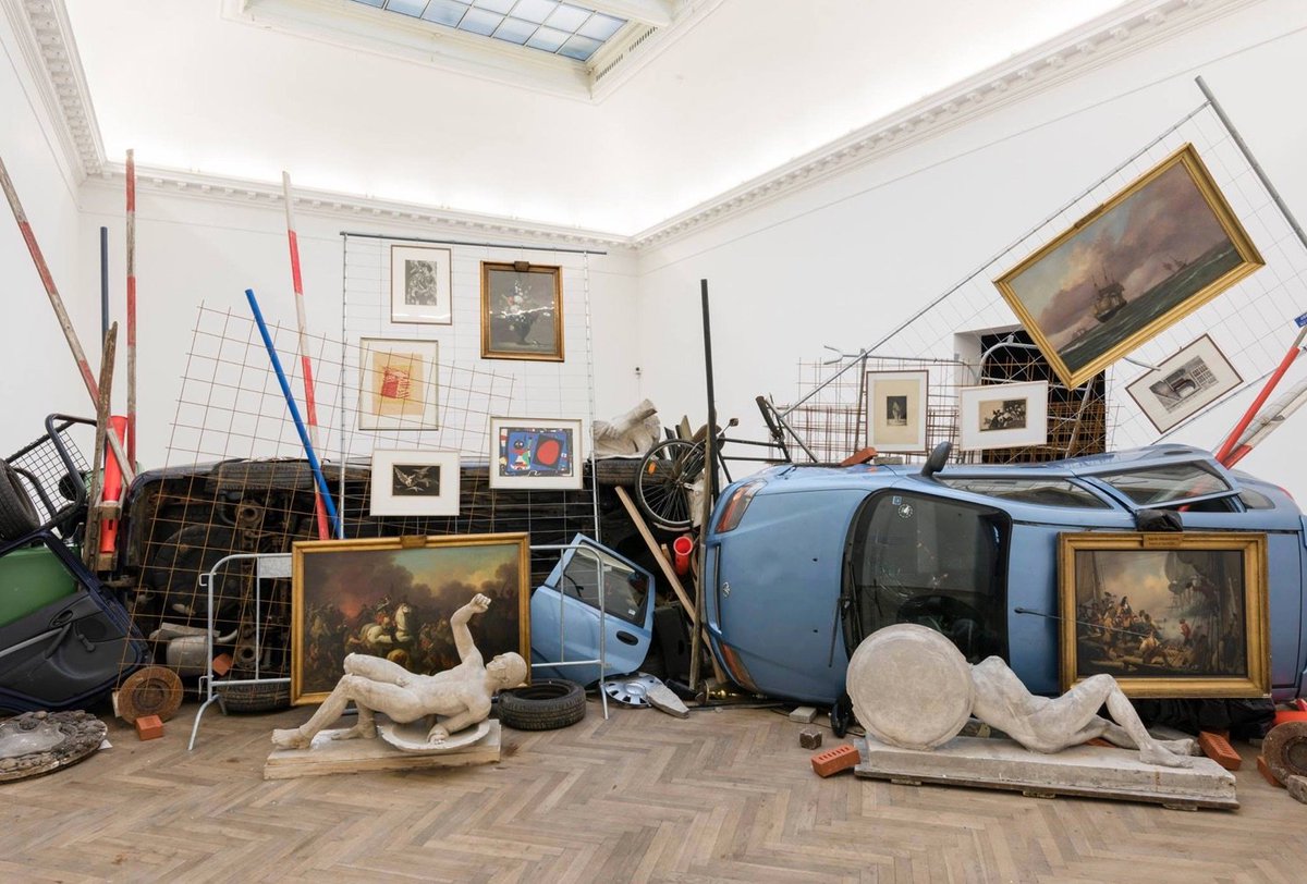 Bakunin’s Barricade, 2017, Ahmet Öğüt 'In 1849 when Prussian troops tried to defeat the socialist insurgency in Dresden, revolutionary anarchist Mikhail Bakunin suggested placing paintings from the National Museum’s collection in front of the barricades...'