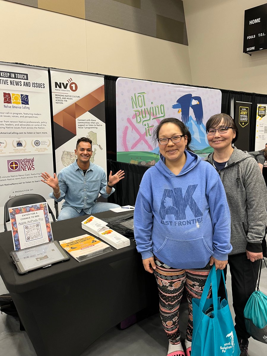 High kick it over to our #NYO 2024 booth. And you could win a new pair of AirPods. Check out live coverage from @AntoniaJen14 and the @KNBA news team today and tomorrow at 12 p.m. AKDT on 'Alaska's Native Voice: Live From NYO 2024'. nativenews.net/alaskas-native…